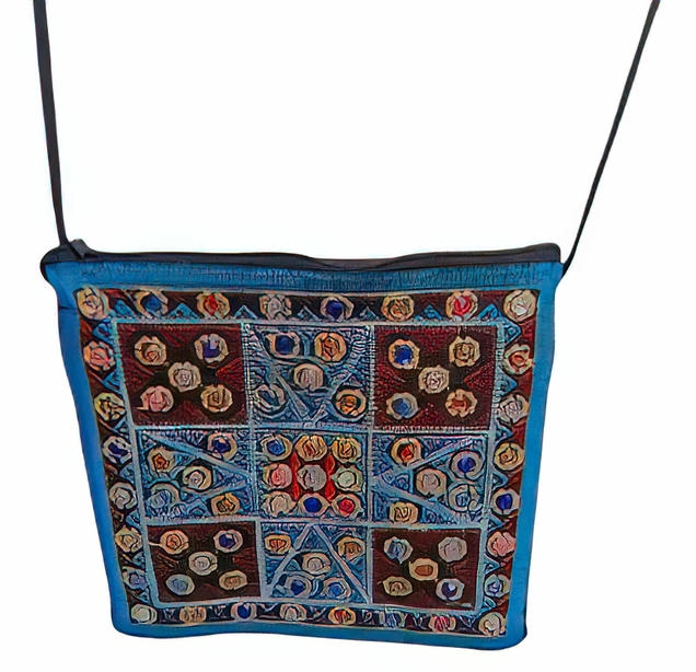 -Crossbody bag with rhinestones and pharaonic designs