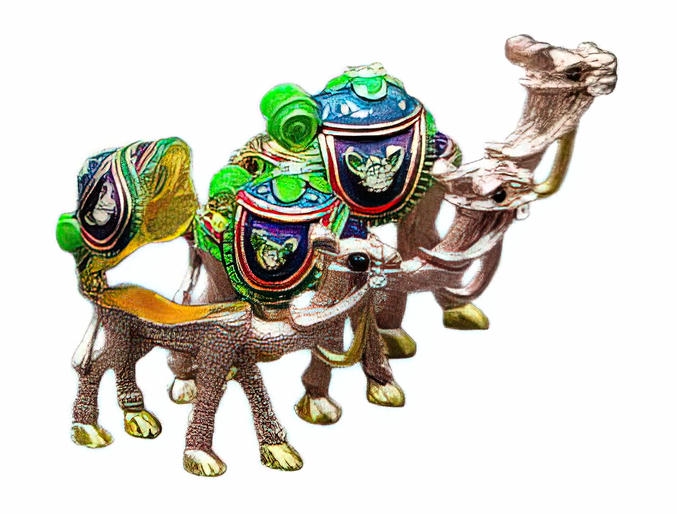 -Small Metalic camel-shaped set with decorative gemstones