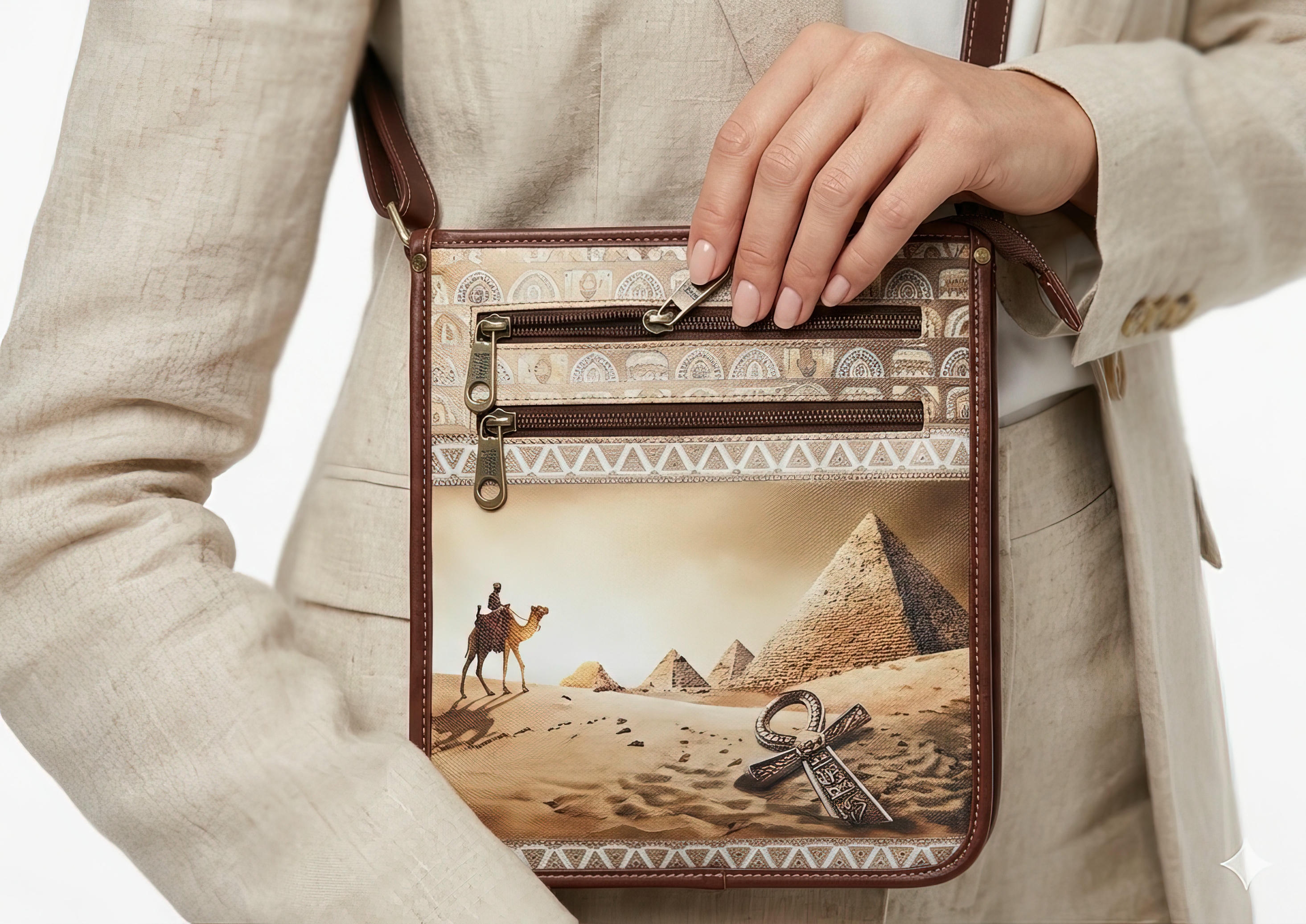 3-Zipper Leather Crossbody Bag